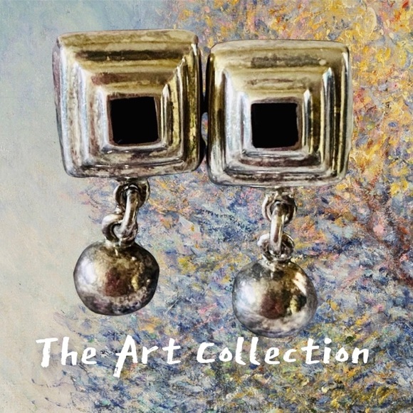 STERLING SILVER BLACK ONYX VTG EARRINGS - Picture 1 of 10